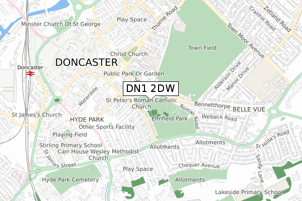 DN1 2DW map - small scale - OS Open Zoomstack (Ordnance Survey)