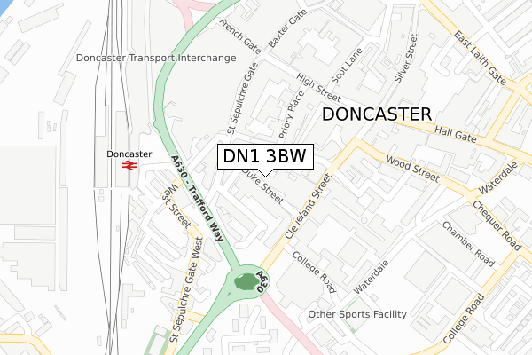 DN1 3BW map - large scale - OS Open Zoomstack (Ordnance Survey)