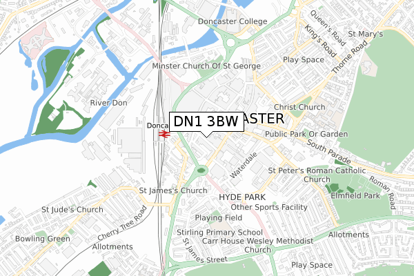 DN1 3BW map - small scale - OS Open Zoomstack (Ordnance Survey)