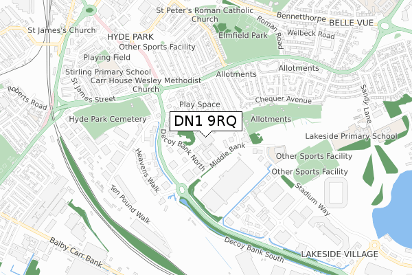 DN1 9RQ map - small scale - OS Open Zoomstack (Ordnance Survey)