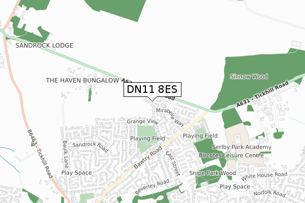 DN11 8ES map - small scale - OS Open Zoomstack (Ordnance Survey)