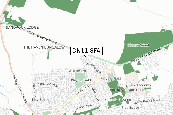 DN11 8FA map - small scale - OS Open Zoomstack (Ordnance Survey)