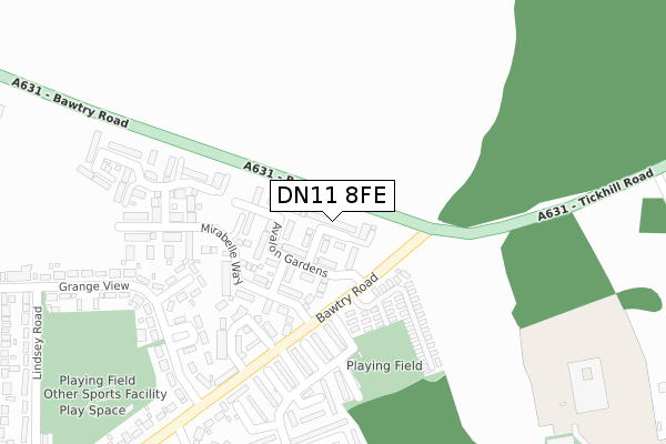 DN11 8FE map - large scale - OS Open Zoomstack (Ordnance Survey)