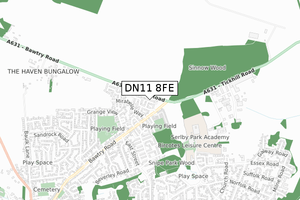 DN11 8FE map - small scale - OS Open Zoomstack (Ordnance Survey)