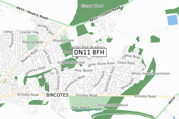 DN11 8FH map - small scale - OS Open Zoomstack (Ordnance Survey)