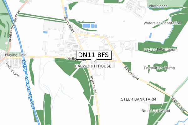 DN11 8FS map - small scale - OS Open Zoomstack (Ordnance Survey)