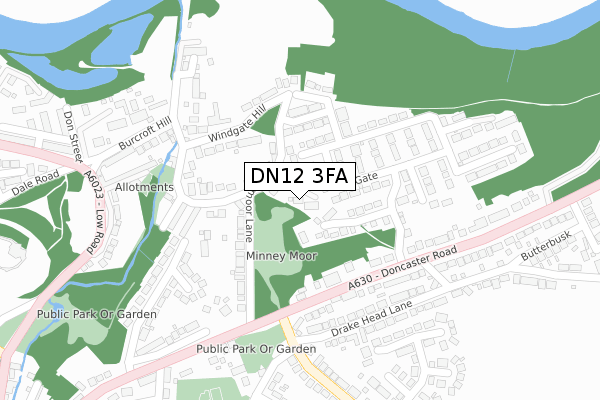 DN12 3FA map - large scale - OS Open Zoomstack (Ordnance Survey)