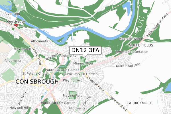 DN12 3FA map - small scale - OS Open Zoomstack (Ordnance Survey)
