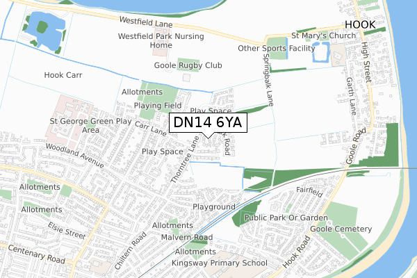 DN14 6YA map - small scale - OS Open Zoomstack (Ordnance Survey)