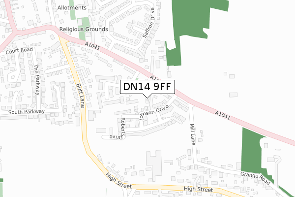DN14 9FF map - large scale - OS Open Zoomstack (Ordnance Survey)