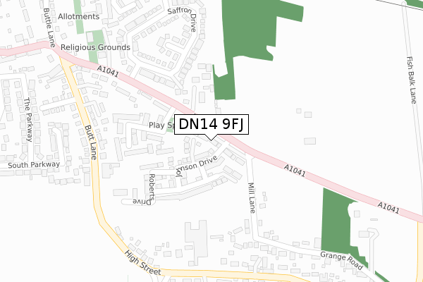 DN14 9FJ map - large scale - OS Open Zoomstack (Ordnance Survey)