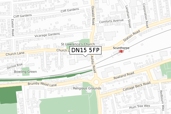 DN15 5FP map - large scale - OS Open Zoomstack (Ordnance Survey)