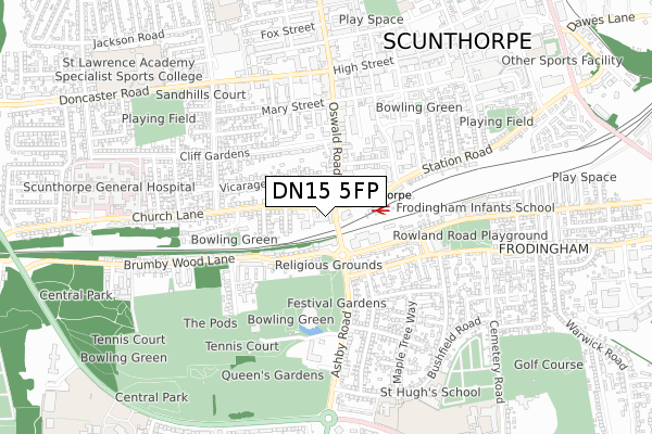 DN15 5FP map - small scale - OS Open Zoomstack (Ordnance Survey)
