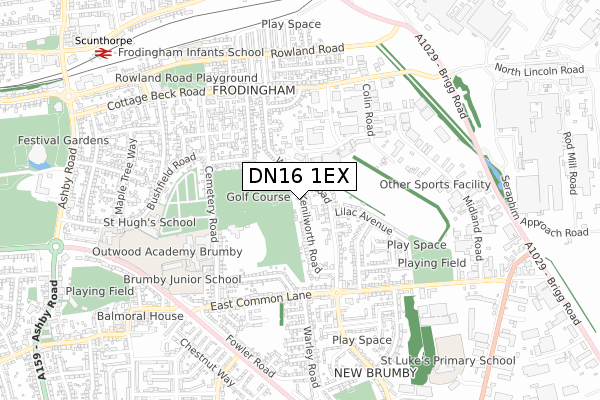 DN16 1EX map - small scale - OS Open Zoomstack (Ordnance Survey)