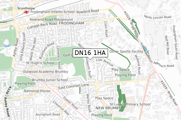 DN16 1HA map - small scale - OS Open Zoomstack (Ordnance Survey)