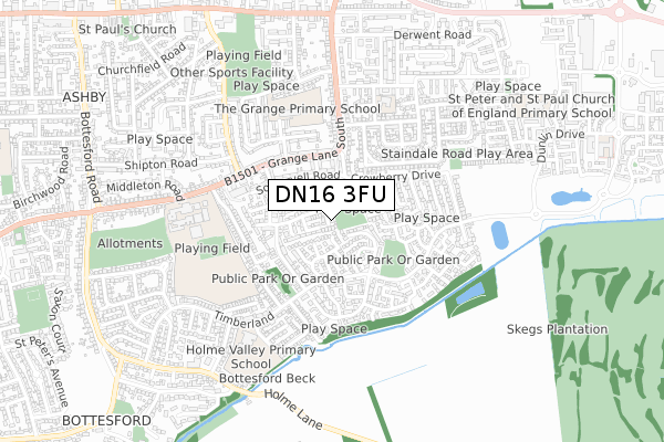 DN16 3FU map - small scale - OS Open Zoomstack (Ordnance Survey)