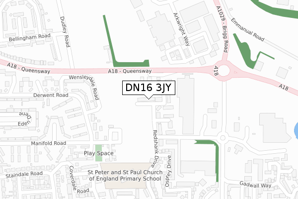 DN16 3JY map - large scale - OS Open Zoomstack (Ordnance Survey)