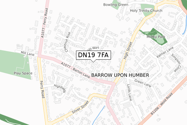 DN19 7FA map - large scale - OS Open Zoomstack (Ordnance Survey)