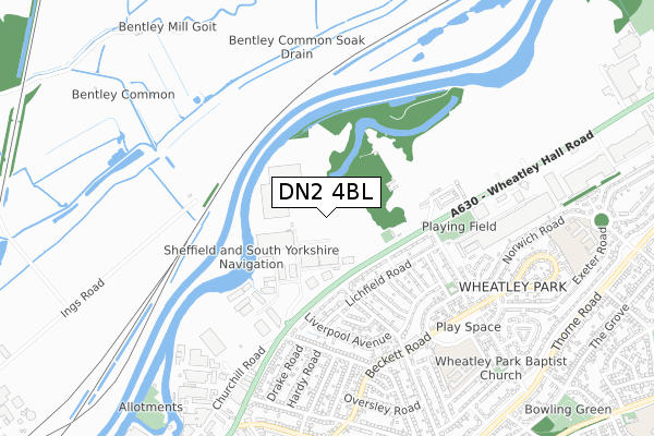 DN2 4BL map - small scale - OS Open Zoomstack (Ordnance Survey)