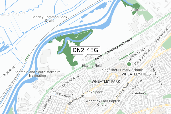 DN2 4EG map - small scale - OS Open Zoomstack (Ordnance Survey)