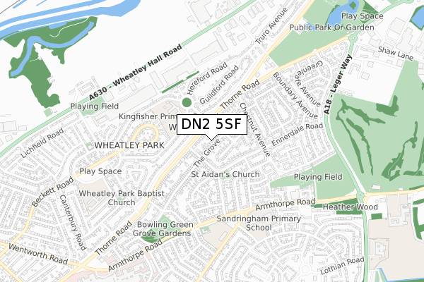 DN2 5SF map - small scale - OS Open Zoomstack (Ordnance Survey)