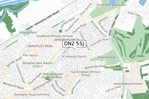 DN2 5SJ map - small scale - OS Open Zoomstack (Ordnance Survey)