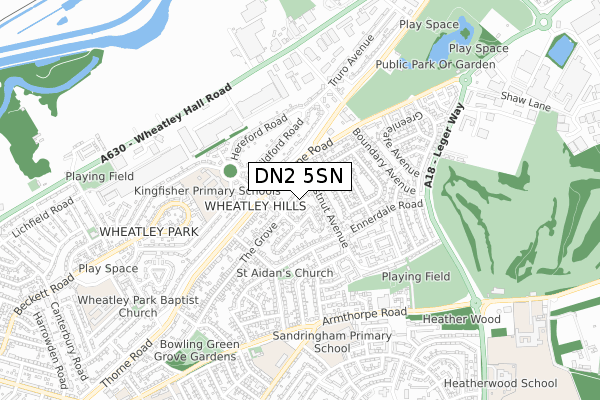 DN2 5SN map - small scale - OS Open Zoomstack (Ordnance Survey)