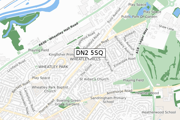 DN2 5SQ map - small scale - OS Open Zoomstack (Ordnance Survey)