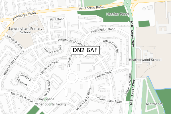 DN2 6AF map - large scale - OS Open Zoomstack (Ordnance Survey)