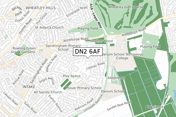 DN2 6AF map - small scale - OS Open Zoomstack (Ordnance Survey)