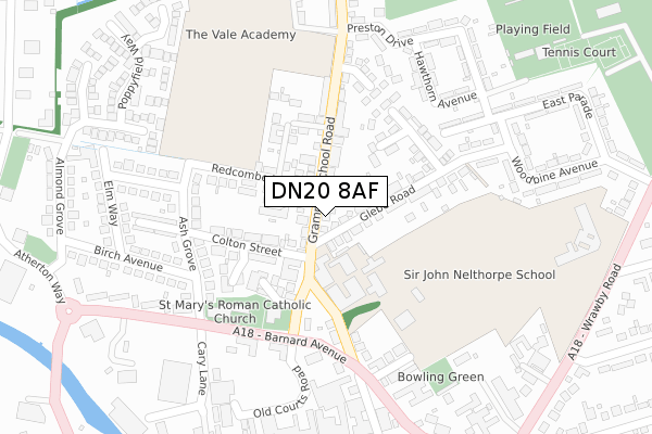DN20 8AF map - large scale - OS Open Zoomstack (Ordnance Survey)