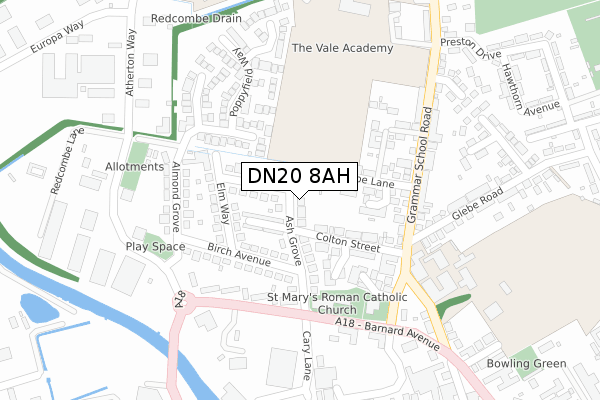 DN20 8AH map - large scale - OS Open Zoomstack (Ordnance Survey)