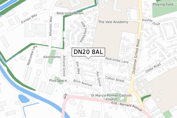 DN20 8AL map - large scale - OS Open Zoomstack (Ordnance Survey)