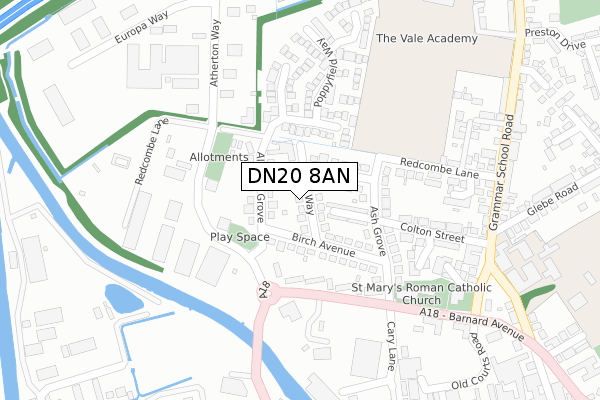 DN20 8AN map - large scale - OS Open Zoomstack (Ordnance Survey)