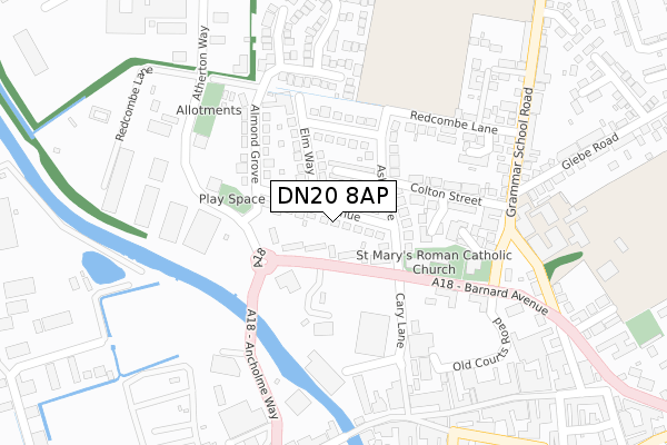 DN20 8AP map - large scale - OS Open Zoomstack (Ordnance Survey)