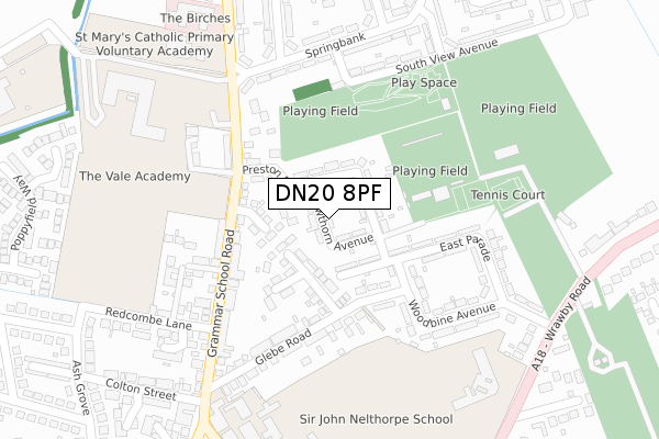 DN20 8PF map - large scale - OS Open Zoomstack (Ordnance Survey)