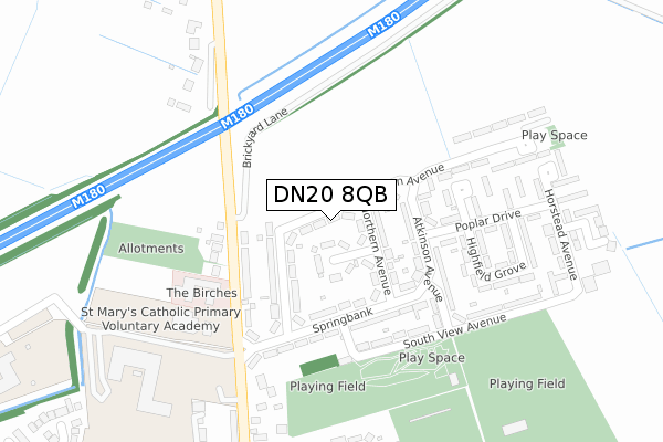 DN20 8QB map - large scale - OS Open Zoomstack (Ordnance Survey)