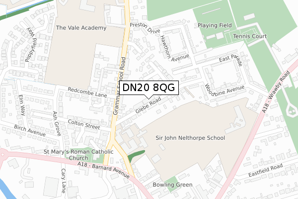 DN20 8QG map - large scale - OS Open Zoomstack (Ordnance Survey)