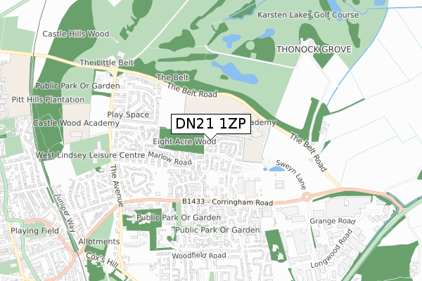 DN21 1ZP map - small scale - OS Open Zoomstack (Ordnance Survey)