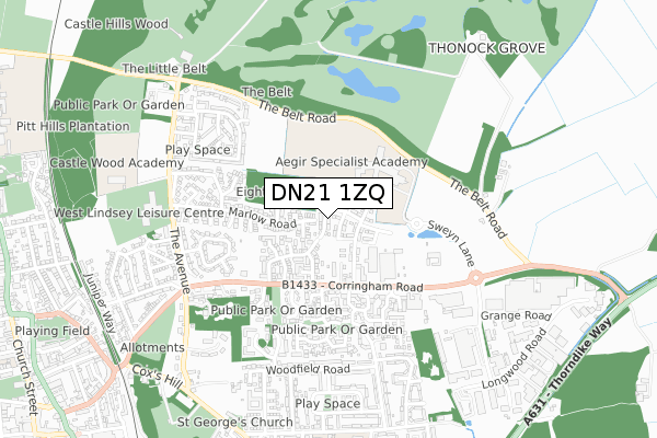 DN21 1ZQ map - small scale - OS Open Zoomstack (Ordnance Survey)