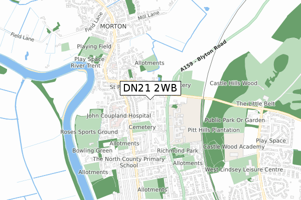 DN21 2WB map - small scale - OS Open Zoomstack (Ordnance Survey)