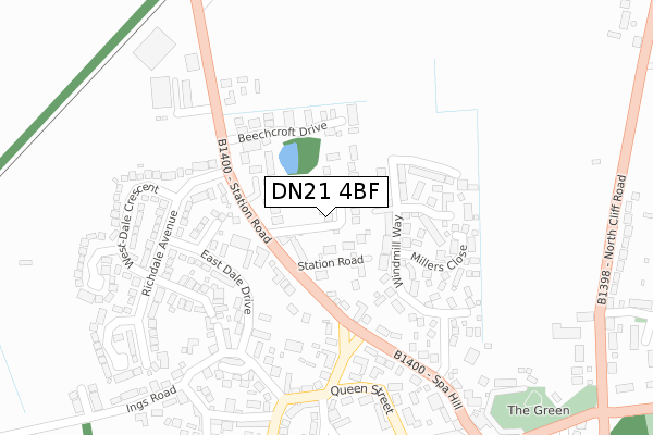 DN21 4BF map - large scale - OS Open Zoomstack (Ordnance Survey)
