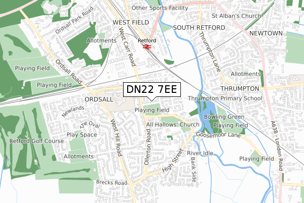DN22 7EE map - small scale - OS Open Zoomstack (Ordnance Survey)