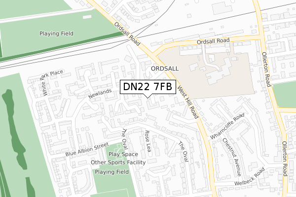 DN22 7FB map - large scale - OS Open Zoomstack (Ordnance Survey)