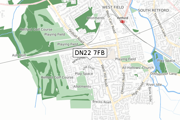 DN22 7FB map - small scale - OS Open Zoomstack (Ordnance Survey)