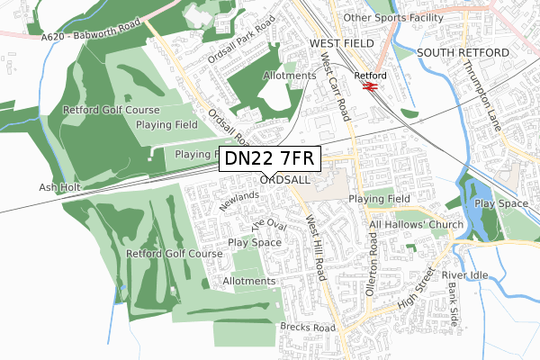 DN22 7FR map - small scale - OS Open Zoomstack (Ordnance Survey)