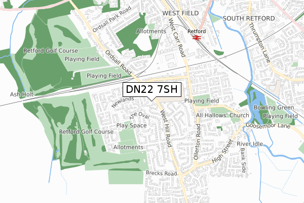 DN22 7SH map - small scale - OS Open Zoomstack (Ordnance Survey)