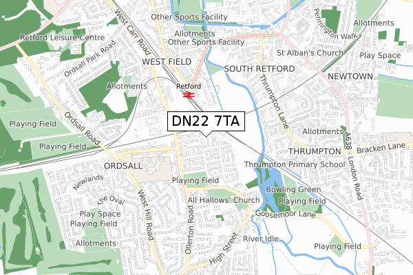 DN22 7TA map - small scale - OS Open Zoomstack (Ordnance Survey)