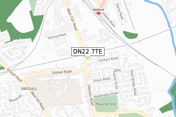 DN22 7TE map - large scale - OS Open Zoomstack (Ordnance Survey)