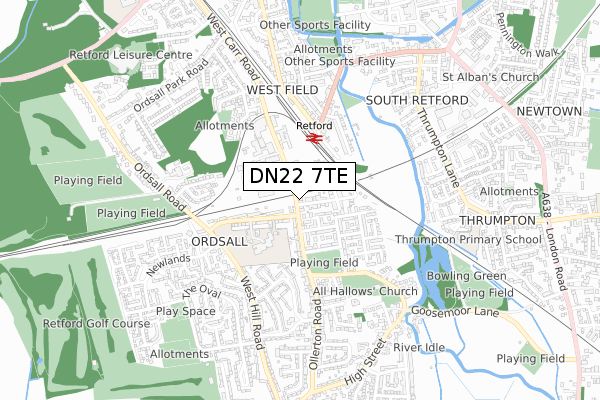 DN22 7TE map - small scale - OS Open Zoomstack (Ordnance Survey)